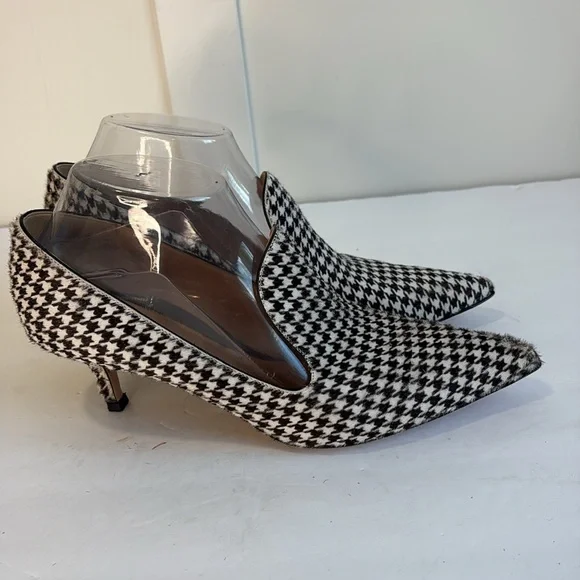 Gianvito Rossi Houndstooth Kitten-Heel Pointed Toe Loafer Pumps